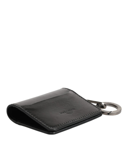 Cartera Dolce & Gabbana de piel negra con logo grabado y tarjetero con llavero