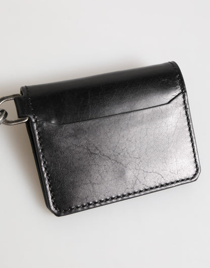 Cartera Dolce & Gabbana de piel negra con logo grabado y tarjetero con llavero
