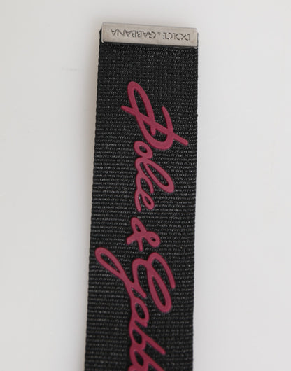 Dolce & Gabbana Black Burgundy Polyester DG Logo Men Keychain Keyring