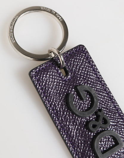 Dolce & Gabbana Llavero de metal con logo de cuero violeta para hombre