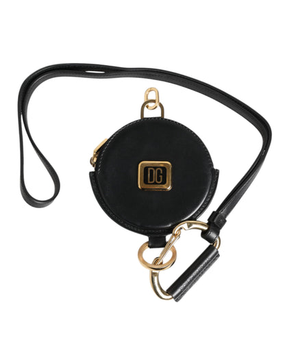 Porte-monnaie Lanière Dolce & Gabbana en Cuir Noir Rond avec Logo DG