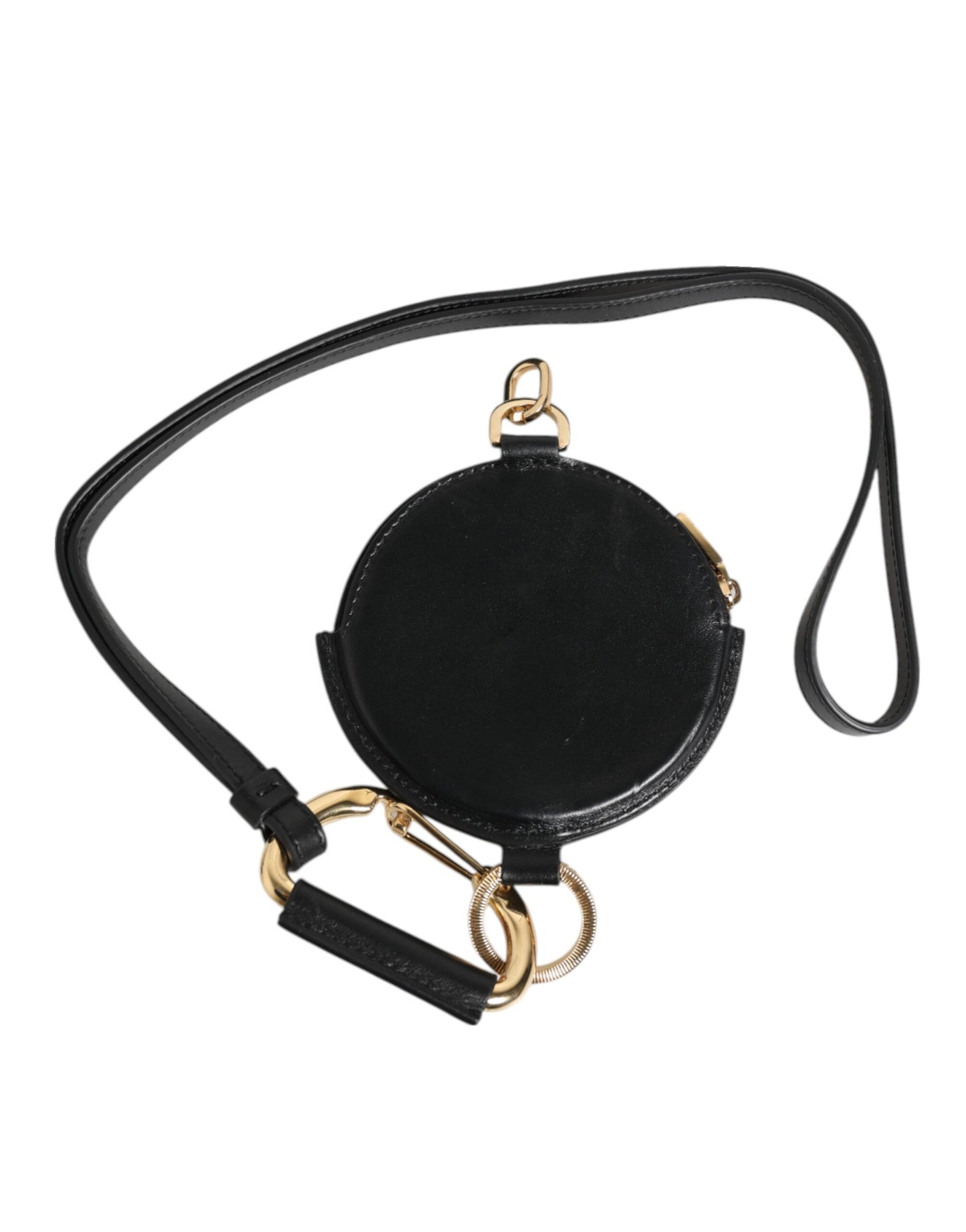 Porte-monnaie Lanière Dolce & Gabbana en Cuir Noir Rond avec Logo DG