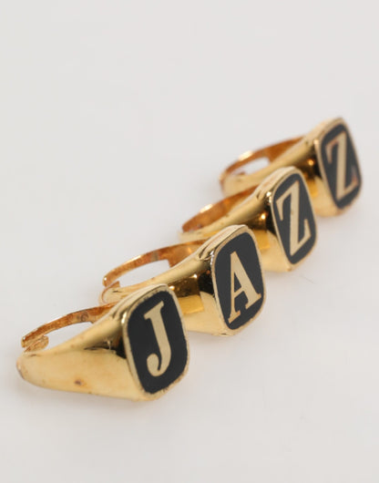 Bague Ajustable Dolce & Gabbana en Laiton Doré, Sertie de 4 Lettres JAZZ