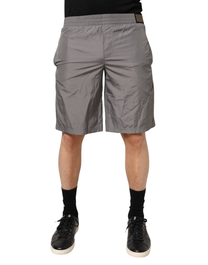 Dolce & Gabbana Bañador Pantalón Corto de Nailon Gris Claro con Cintura Elástica