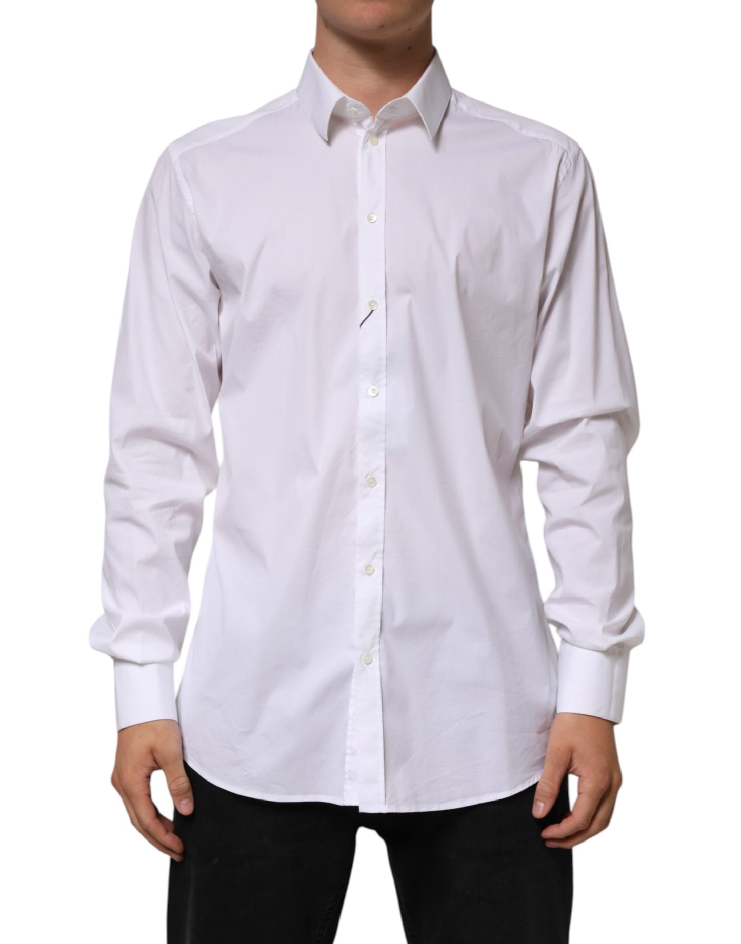 Chemise habillée Dolce & Gabbana GOLD en coton blanc à manches longues