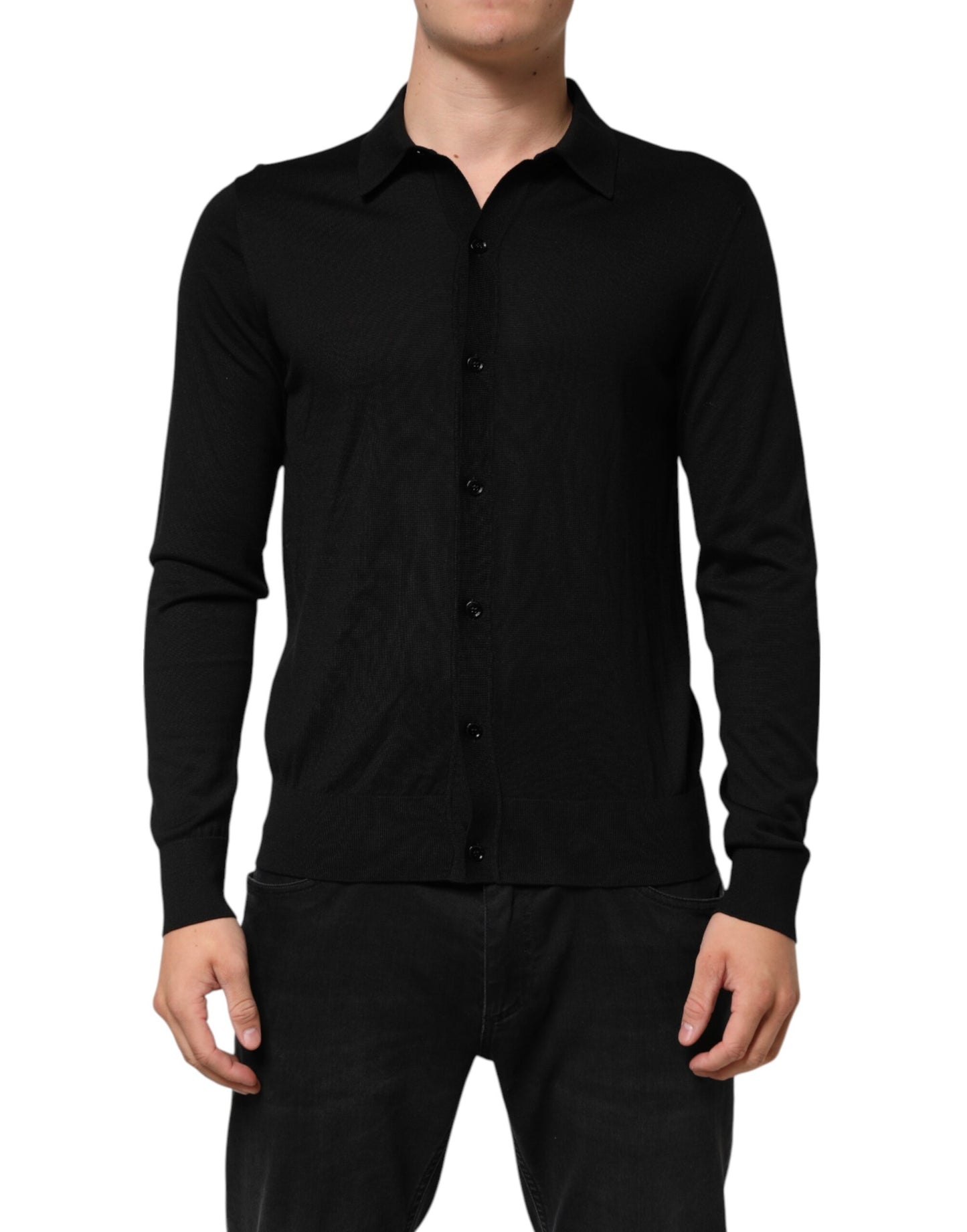 Suéter ligero de seda negro con botones Dolce & Gabbana