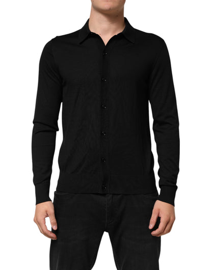 Suéter ligero de seda negro con botones Dolce & Gabbana