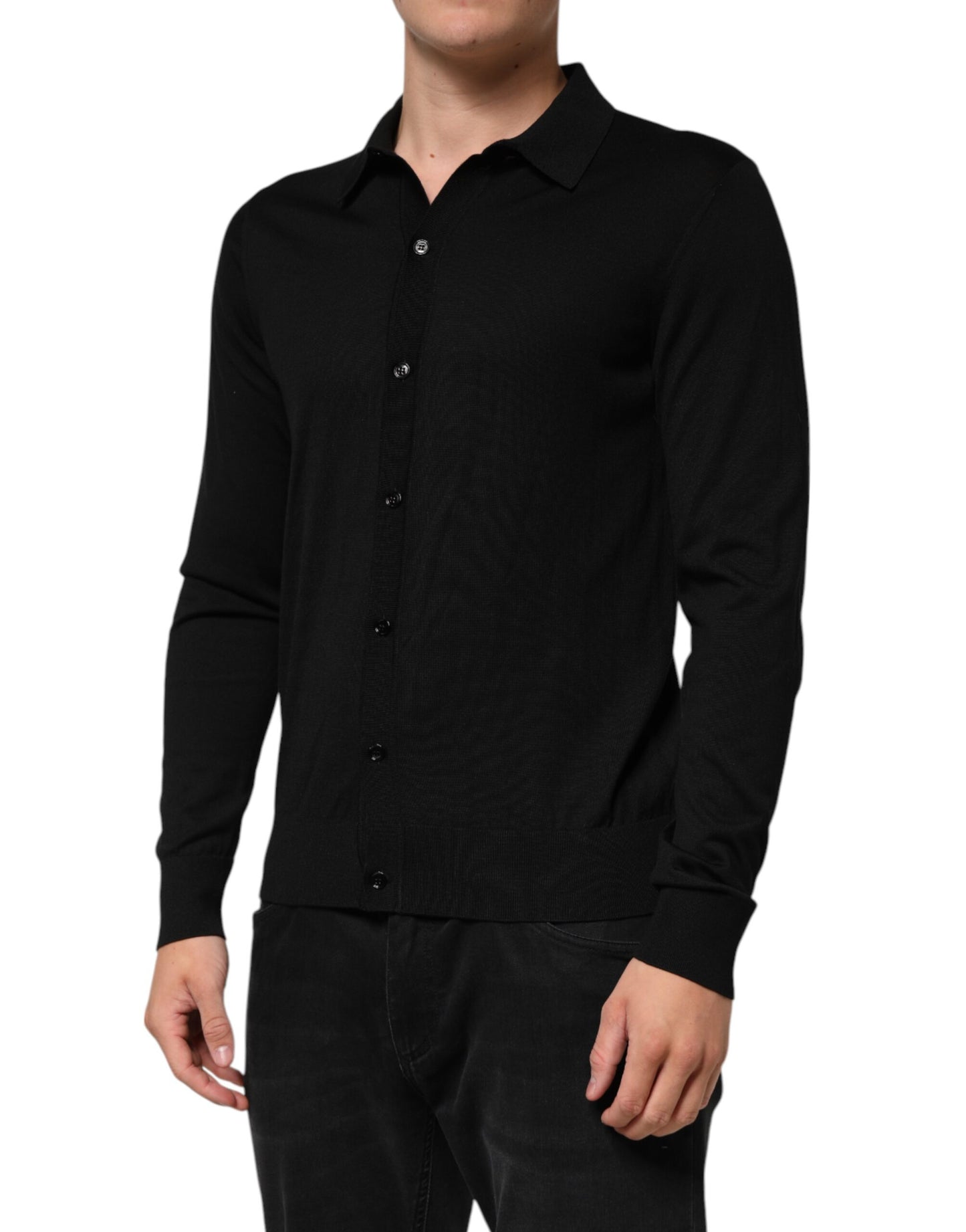 Suéter ligero de seda negro con botones Dolce & Gabbana