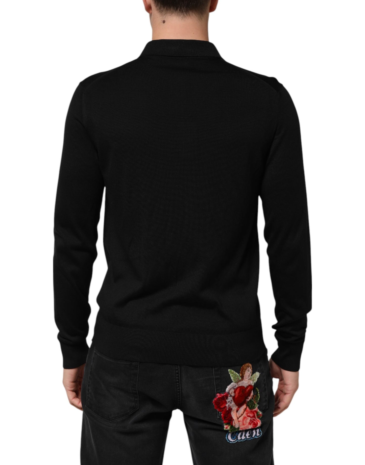 Suéter ligero de seda negro con botones Dolce & Gabbana