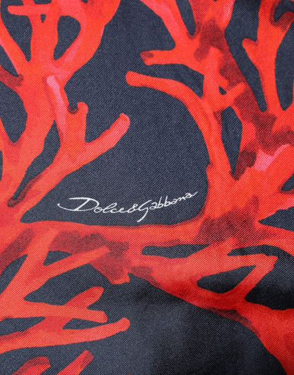 Dolce & Gabbana Silk Navy Red Coral Print Pullover Sweater