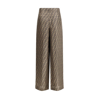Pantalones casuales de seda marrón Fendi