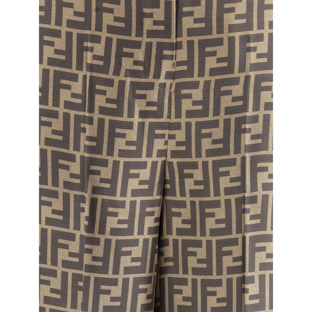 Pantalones casuales de seda marrón Fendi