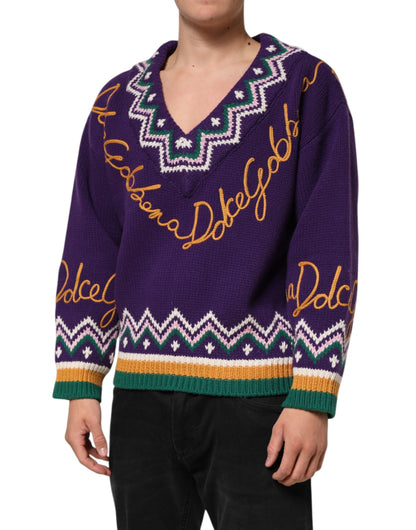 Suéter con diseño de punto de lana morada con logo DG de Dolce & Gabbana para hombre