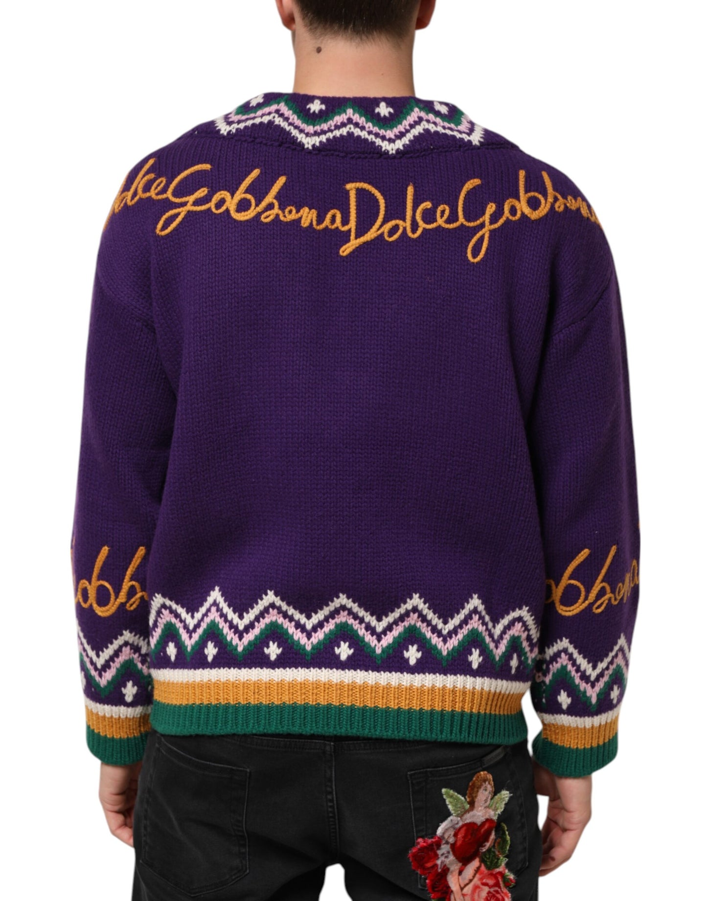 Suéter con diseño de punto de lana morada con logo DG de Dolce & Gabbana para hombre