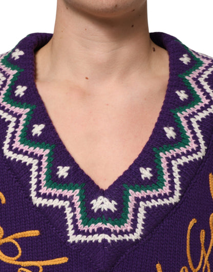 Suéter con diseño de punto de lana morada con logo DG de Dolce & Gabbana para hombre