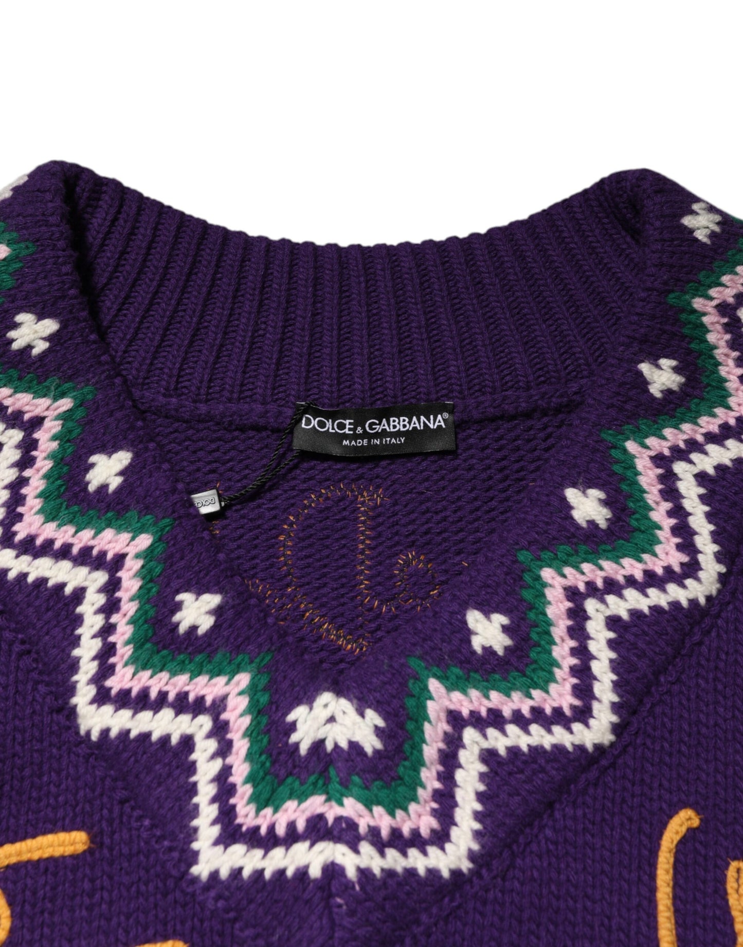 Suéter con diseño de punto de lana morada con logo DG de Dolce & Gabbana para hombre