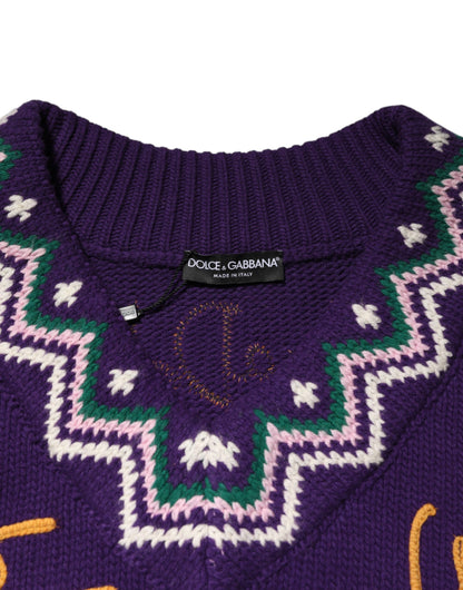 Suéter con diseño de punto de lana morada con logo DG de Dolce & Gabbana para hombre