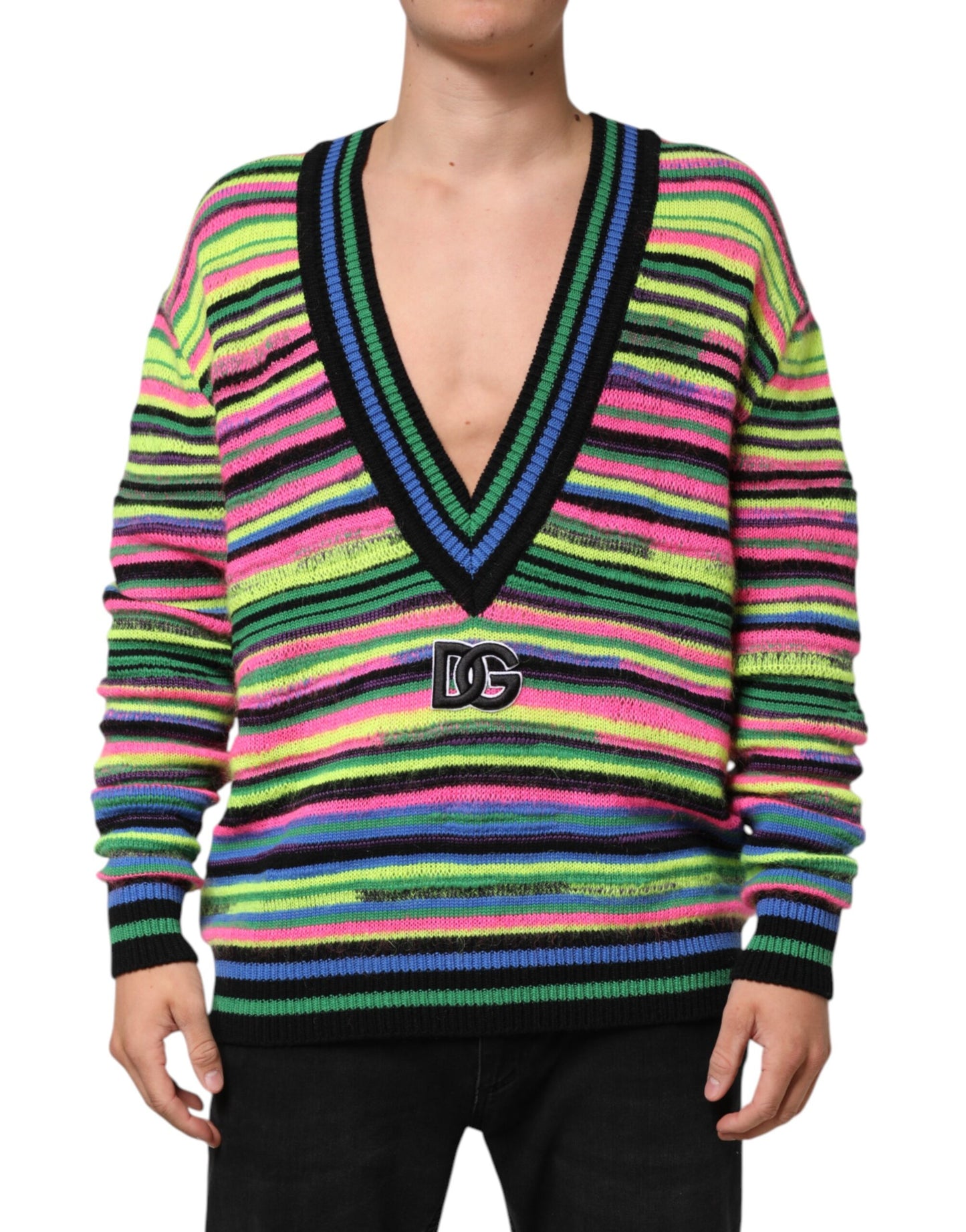 Suéter Dolce & Gabbana de Punto con Cuello en V y Logotipo DG Multicolor