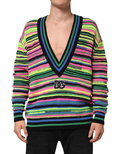 Suéter Dolce & Gabbana de Punto con Cuello en V y Logotipo DG Multicolor