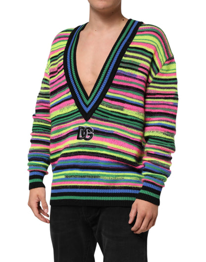 Suéter Dolce & Gabbana de Punto con Cuello en V y Logotipo DG Multicolor