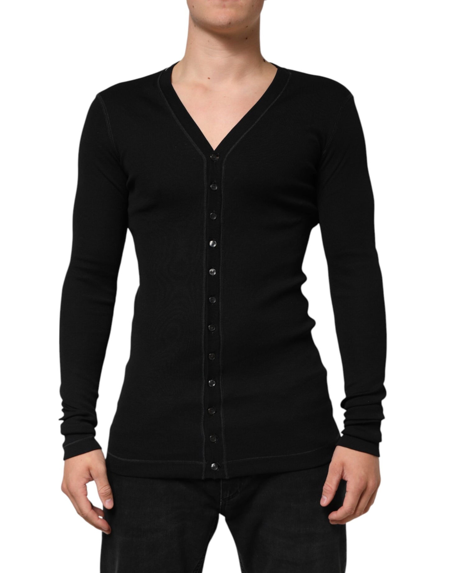 Gilet cardigan Dolce & Gabbana en coton noir boutonné pour homme