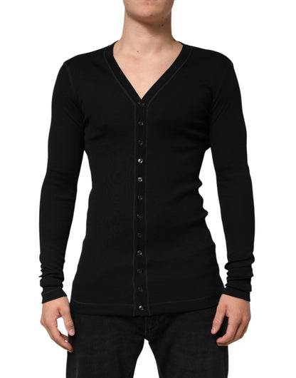 Gilet cardigan Dolce & Gabbana en coton noir boutonné pour homme