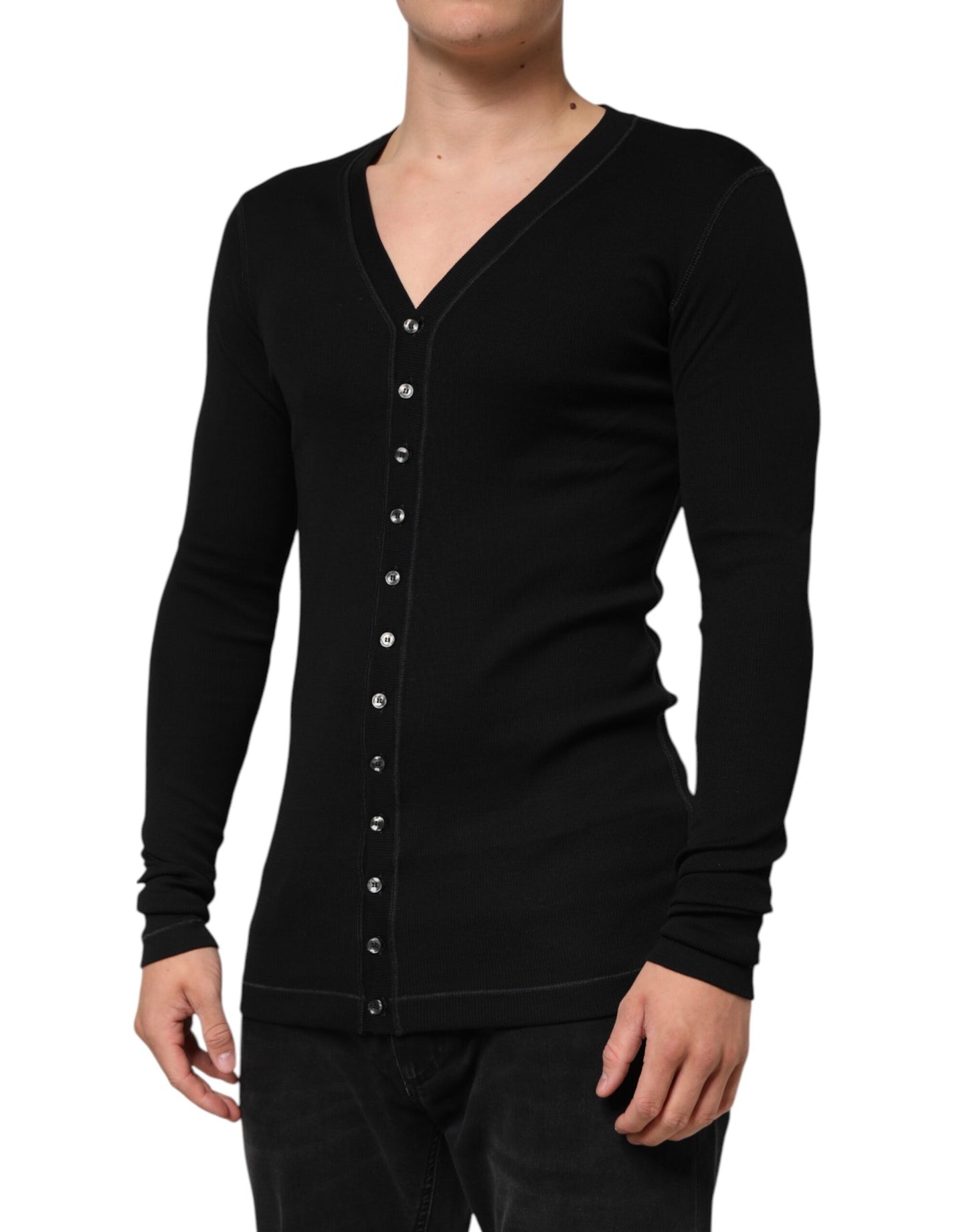 Gilet cardigan Dolce & Gabbana en coton noir boutonné pour homme