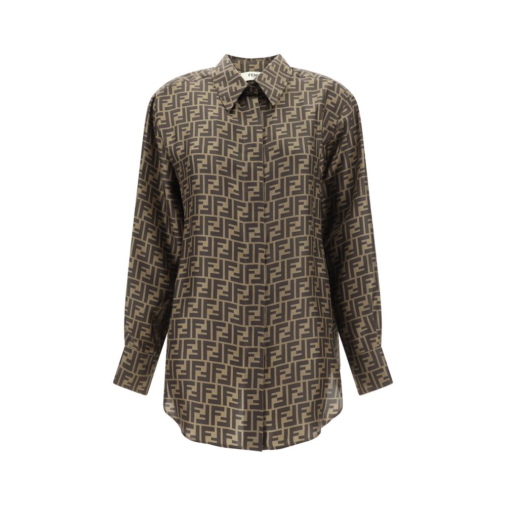 Camisa Fendi de seda marrón estampada