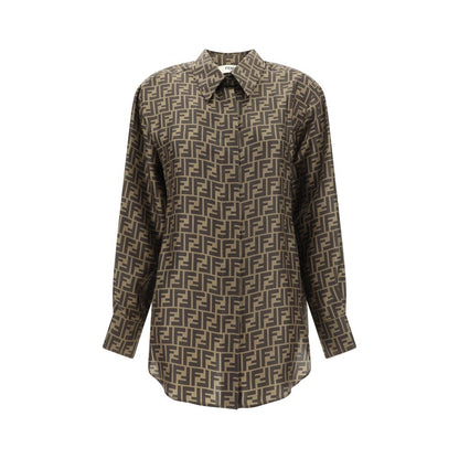 Camisa Fendi de seda marrón estampada