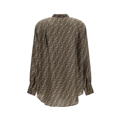 Camisa Fendi de seda marrón estampada