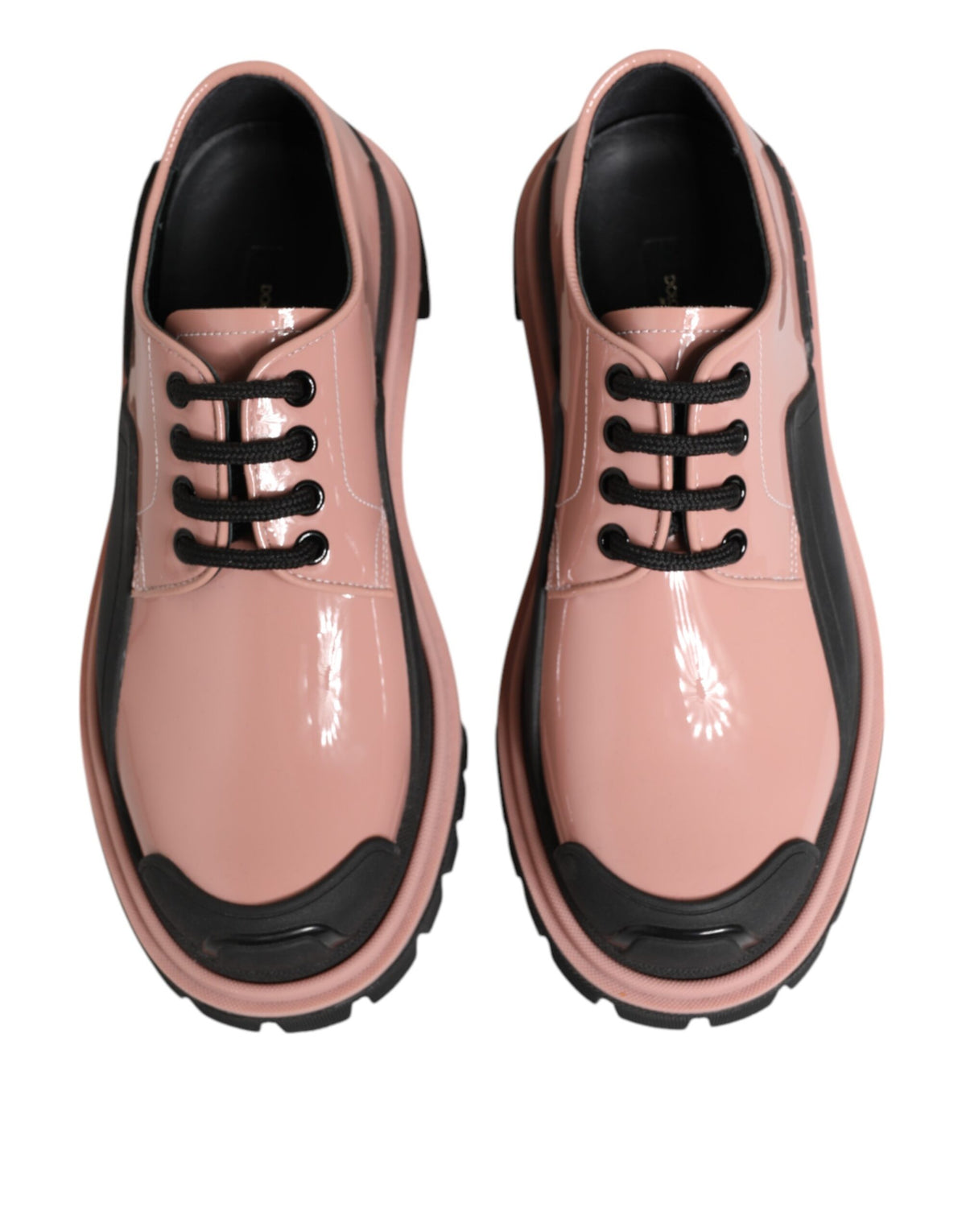 Zapatos con cordones de cuero negro rosa claro de Dolce & Gabbana