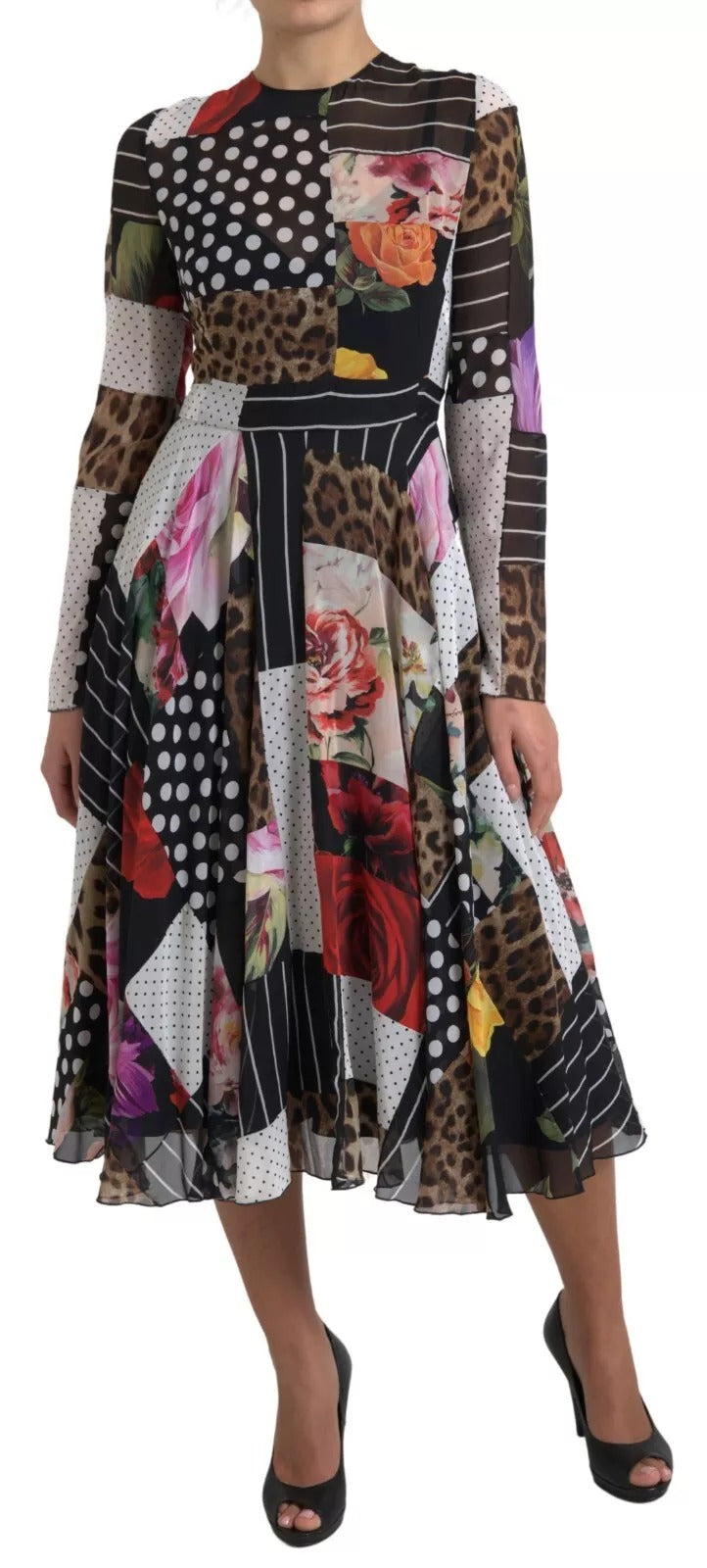 Robe Dolce & Gabbana multicolore à imprimé fleuri et léopard en patchwork