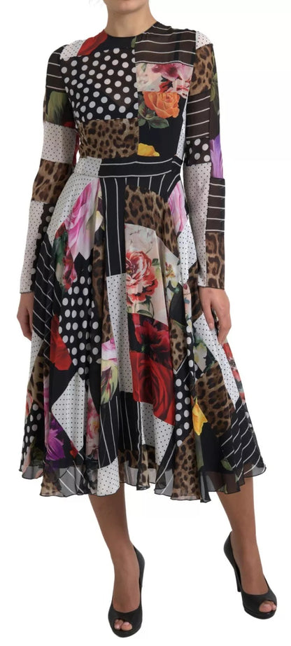 Robe Dolce & Gabbana multicolore à imprimé fleuri et léopard en patchwork