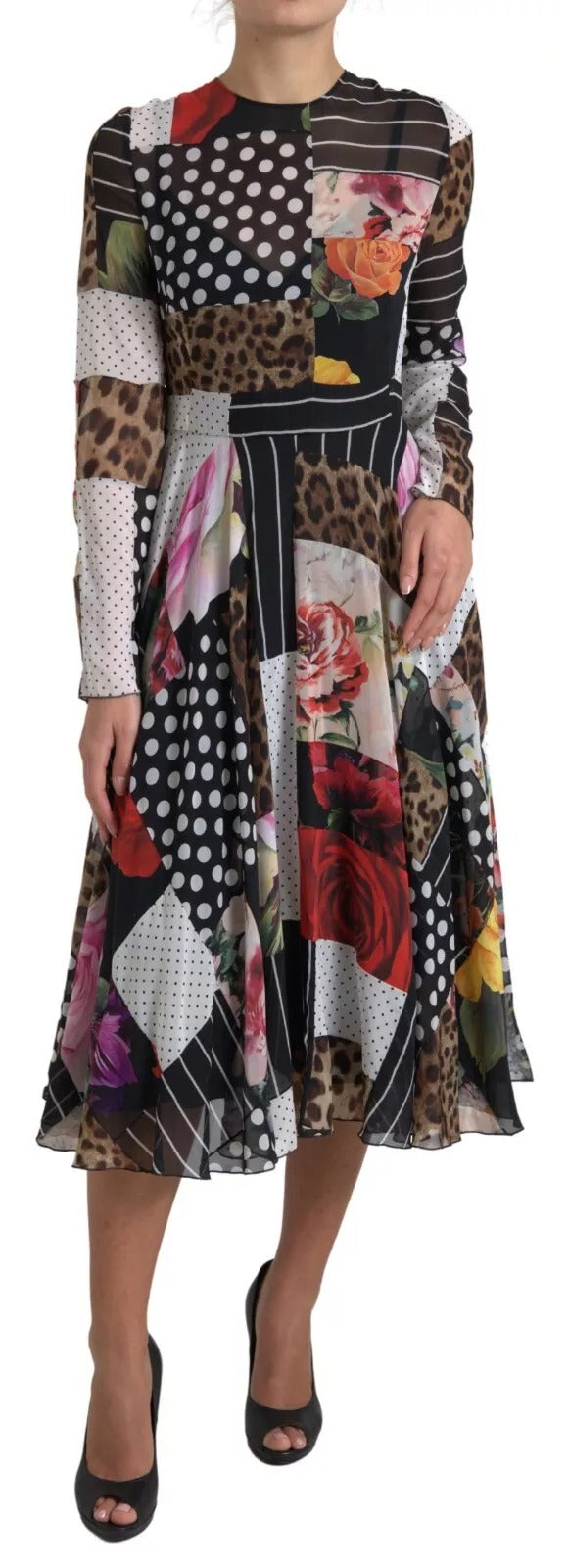 Robe Dolce & Gabbana multicolore à imprimé fleuri et léopard en patchwork