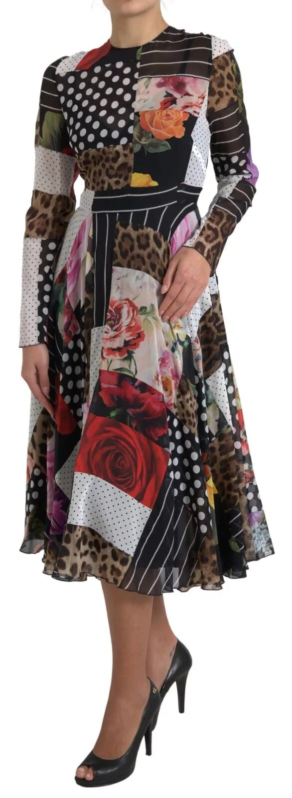 Robe Dolce & Gabbana multicolore à imprimé fleuri et léopard en patchwork