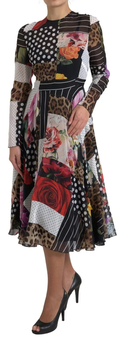 Robe Dolce & Gabbana multicolore à imprimé fleuri et léopard en patchwork