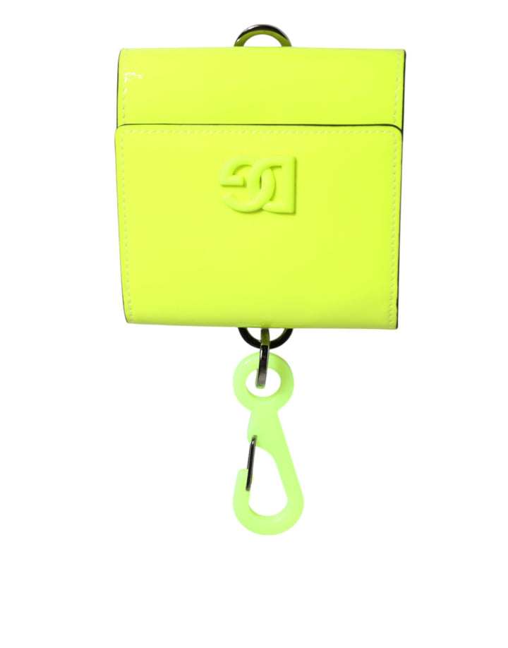 Cartera tarjetera Dolce & Gabbana de dos pliegues amarilla verde con logotipo DG y correa para el cuello