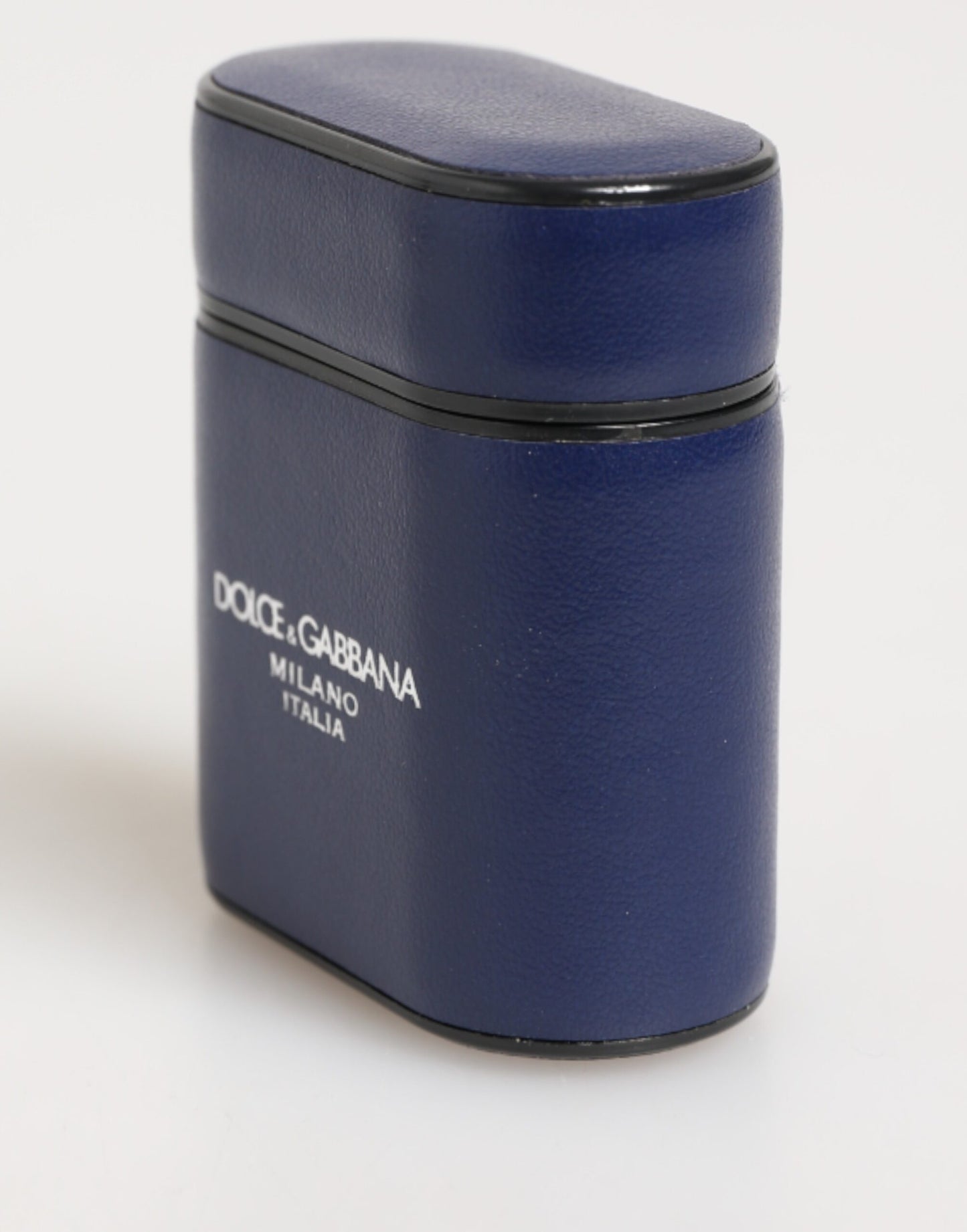 Estuche para Airpods de hombre Dolce & Gabbana de cuero azul con logo estampado