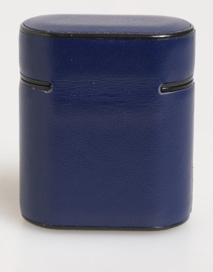 Estuche para Airpods de hombre Dolce & Gabbana de cuero azul con logo estampado
