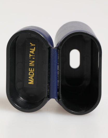 Estuche para Airpods de hombre Dolce & Gabbana de cuero azul con logo estampado