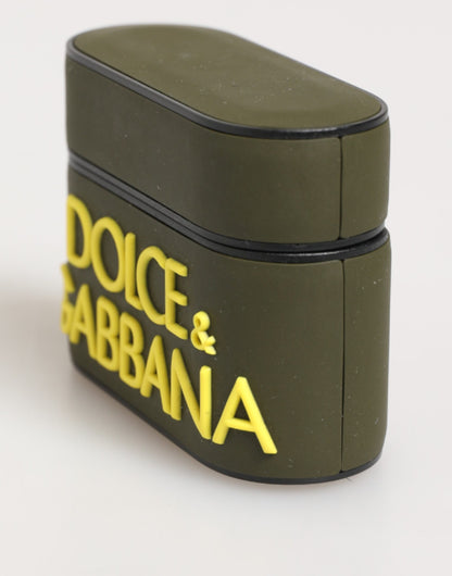 Étui Airpods Dolce & Gabbana vert militaire en caoutchouc avec logo en relief
