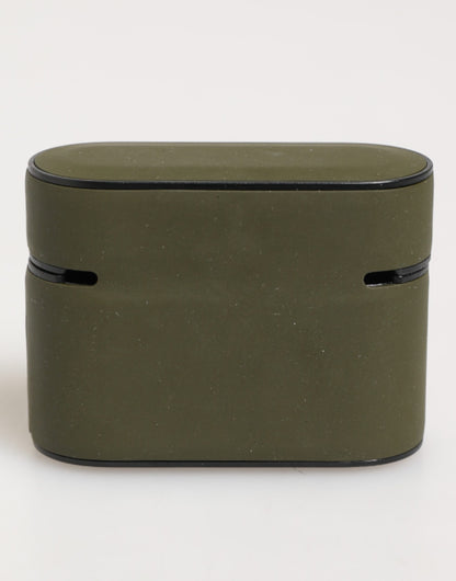 Étui Airpods Dolce & Gabbana vert militaire en caoutchouc avec logo en relief