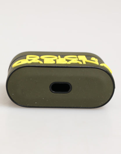 Étui Airpods Dolce & Gabbana vert militaire en caoutchouc avec logo en relief