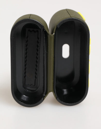 Étui Airpods Dolce & Gabbana vert militaire en caoutchouc avec logo en relief