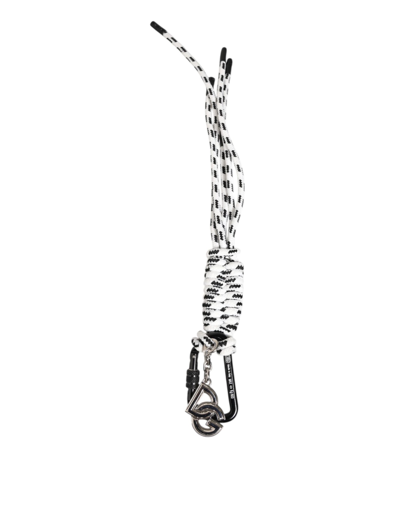 Dolce & Gabbana Llavero Negro Blanco Poliéster Cinta Cordón Logo DG
