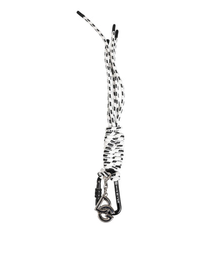 Dolce & Gabbana Llavero Negro Blanco Poliéster Cinta Cordón Logo DG