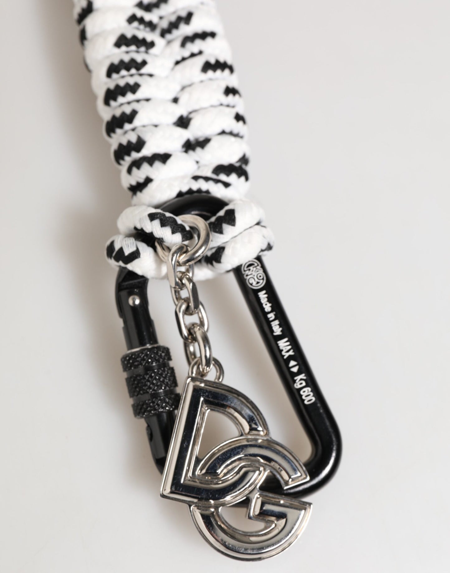Dolce & Gabbana Llavero Negro Blanco Poliéster Cinta Cordón Logo DG