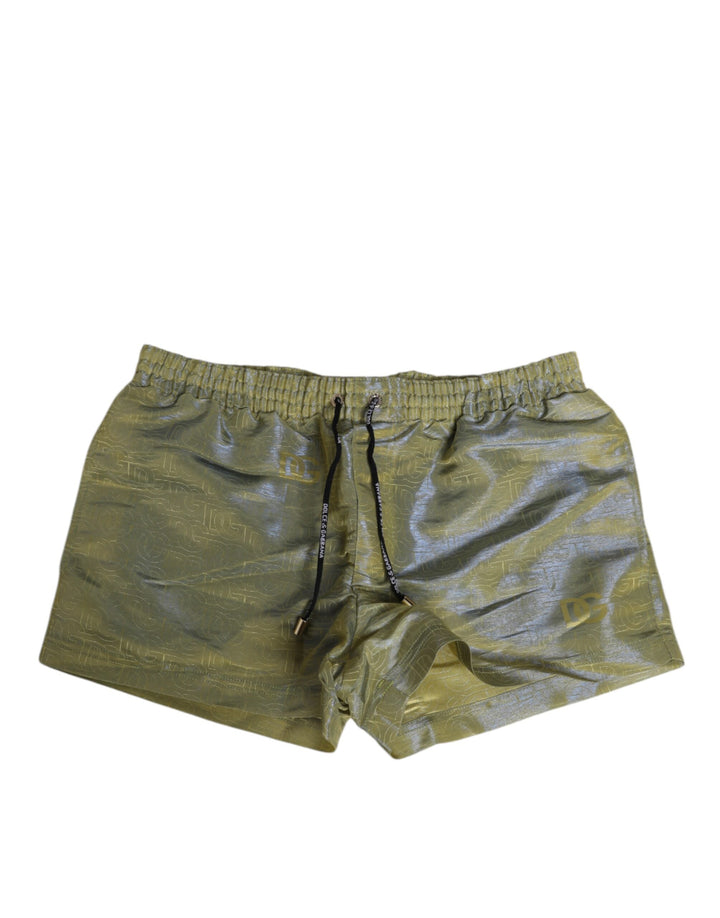 Traje de baño para hombre Dolce & Gabbana de poliéster verde con logo metálico estampado
