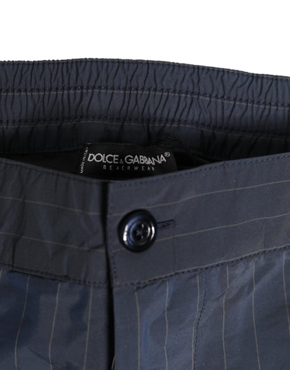 Dolce & Gabbana Navy Blue Polyester Pinstripe Men Shorts Swimwear