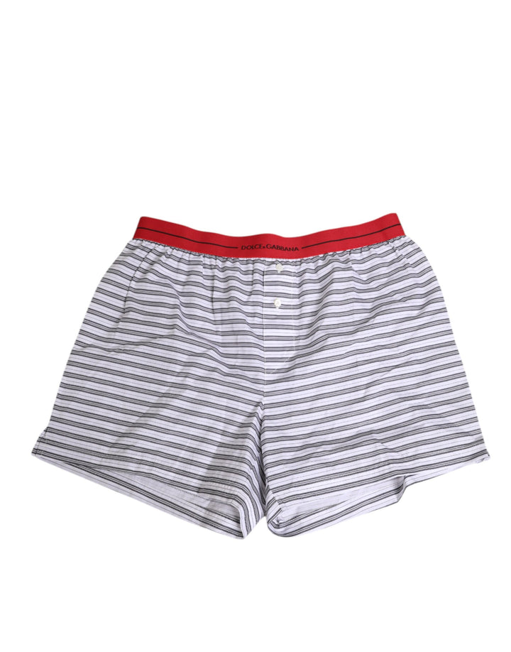 Dolce & Gabbana Bañador Shorts de Algodón Blanco a Rayas con Cintura Roja